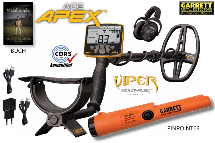 Garrett ACE APEX Metalldetektor mit Funkkopfhörer und Pinpointer